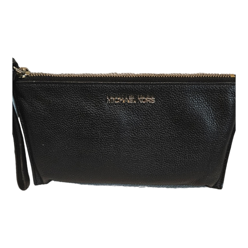 Michael Kors Ladies Black Leather Zip Top Closure Wristlet